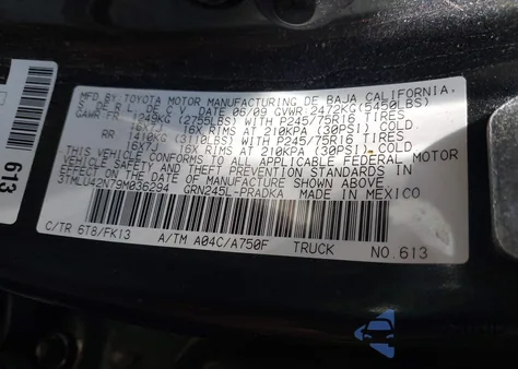 2009 Toyota Tacoma Base V6 from USA, damaged, VIN 3TMLU42N79M036294